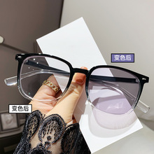 近视变色眼镜女网红新款TR90冷茶色大框素颜韩式潮款防蓝光眼镜男