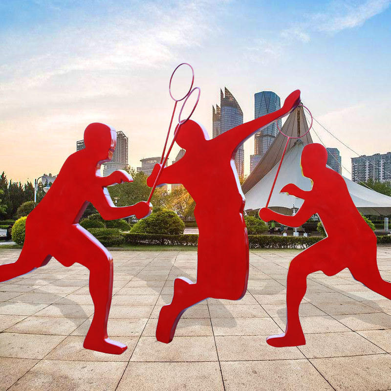 户外玻璃钢剪影运动人物摆件公园景观体育馆骑自行车跑步人物雕塑