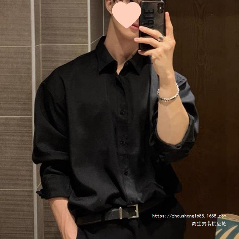 黑色衬衫男士长袖设计感痞帅潮春秋轻熟风休闲上衣dk垂感内搭包邮