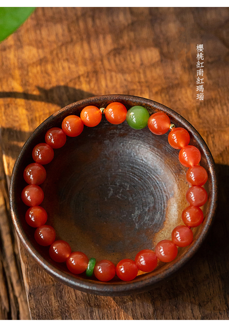 南红手串和田碧玉配珠红玛瑙手链手串简约大方送女友闺蜜礼物