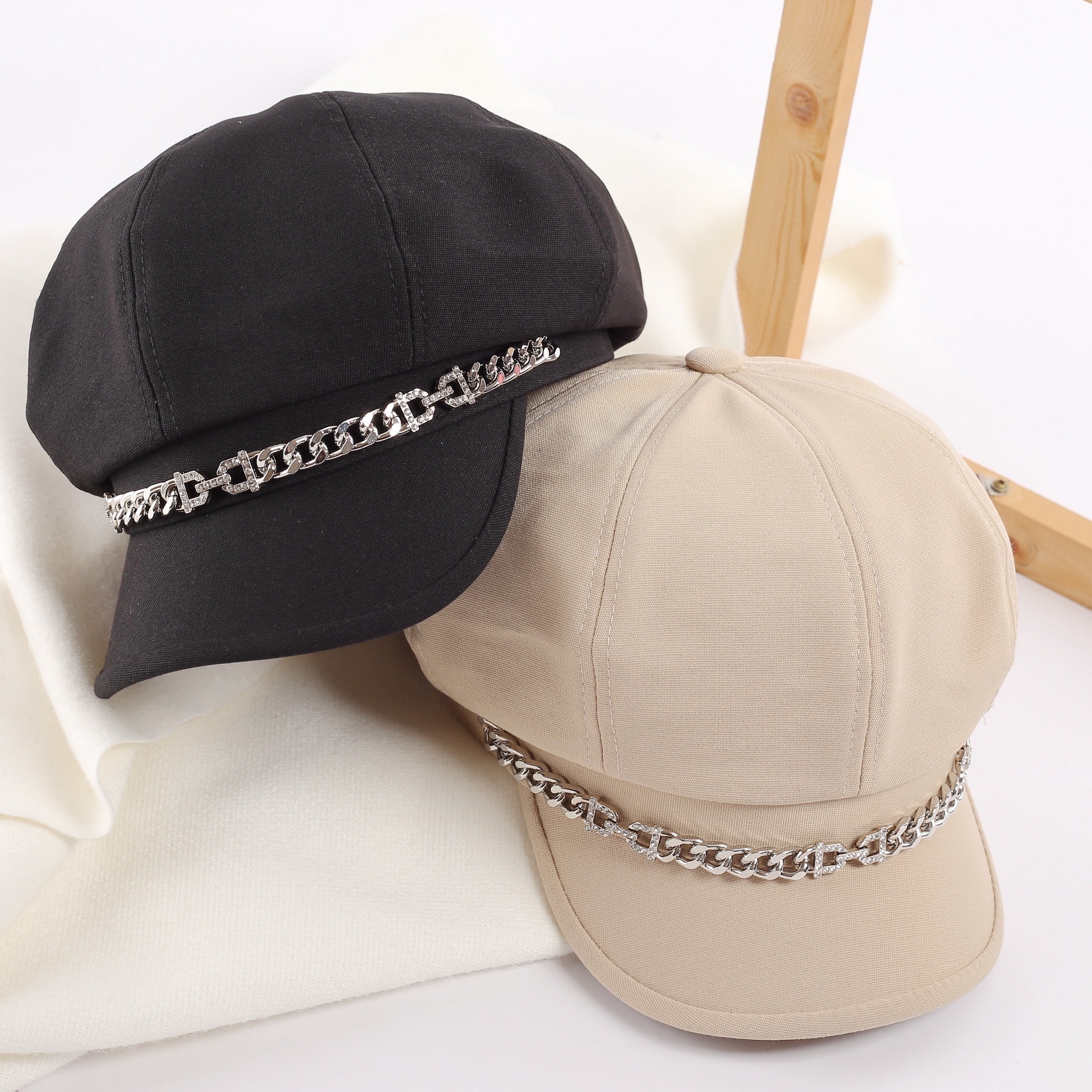 韩版镶钻八角帽子女春秋季英伦复古时尚百搭画家帽日系冠军报童帽