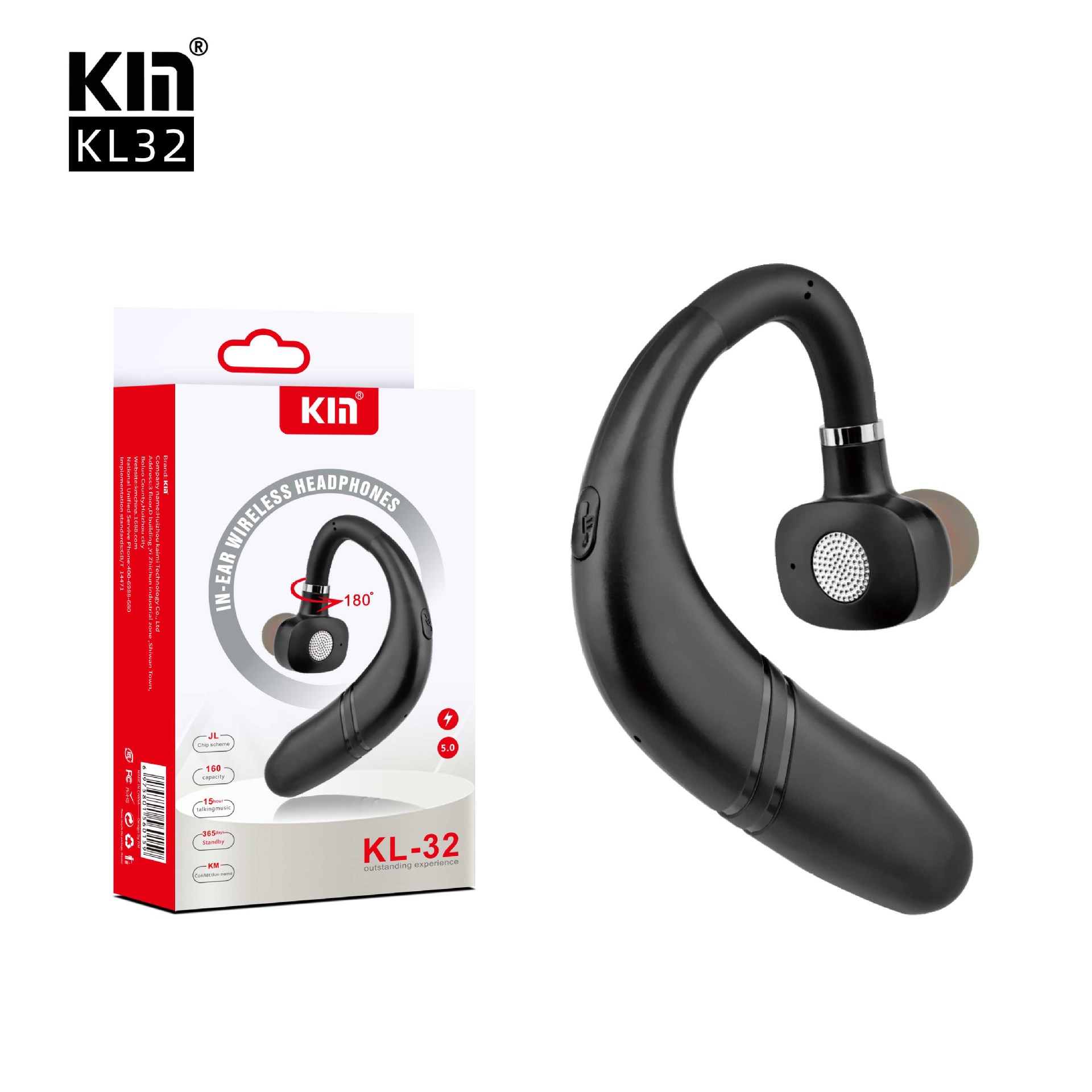 kin-kl32 business sports wireless ear hook single ear 5.0 car call music bluetooth headset private model