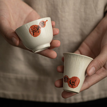 复古草木灰闻香杯纯手绘陶瓷茶器家用小茶杯单杯品茗杯茶艺聚香杯