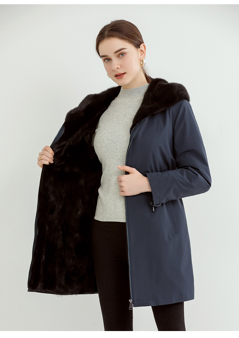 厂家批发可脱卸水貂内胆派克服女皮草外套2021新款冬尼克服中长款