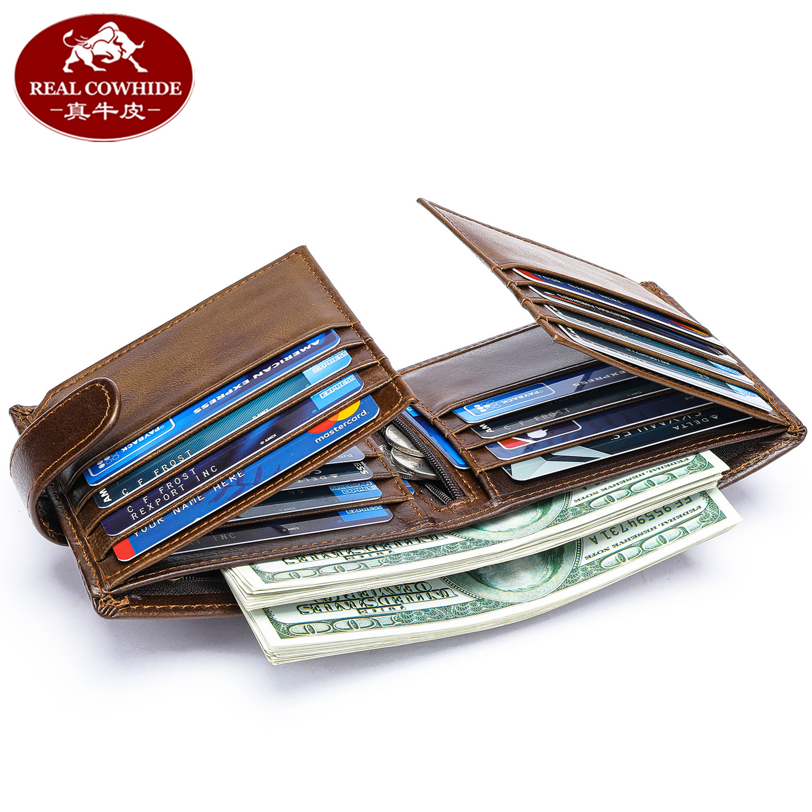 复古休闲牛皮男士钱包多卡位钱夹真皮卡包防盗刷头层牛皮零钱包