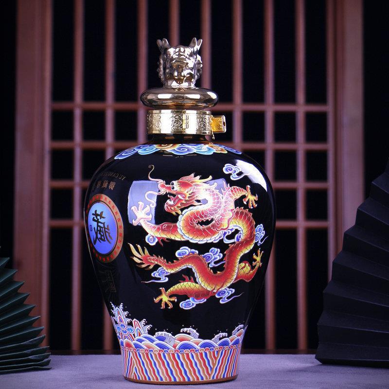 景德镇陶瓷酒瓶5斤镀金龙头瓶 高温烧制镀金龙酒缸可带酒罐-阿里巴巴