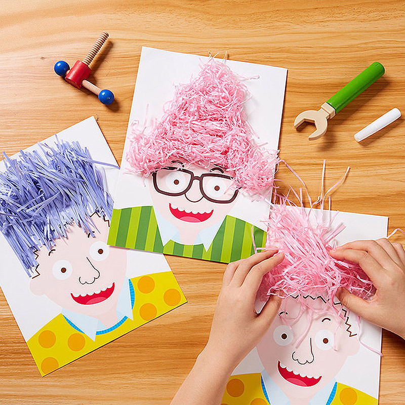 亲子互动手工diy碎纸贴画材料包 父亲节给爸爸妈妈给家人设计发型
