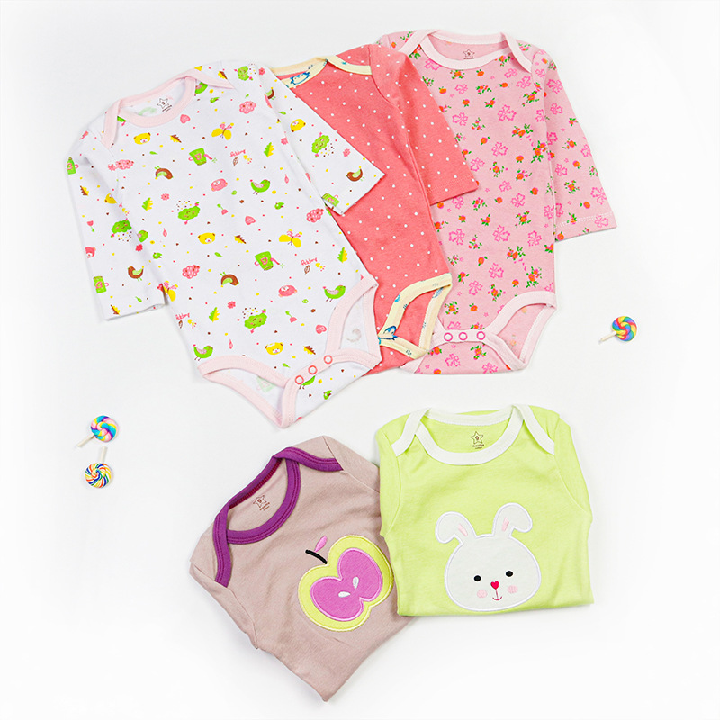 Factory Wholesale Cross-Border Foreign Trade Cute Baby Romper Spring and Summer Clothes Baby Long Sleeve Cotton Triangle Rompers Onesie