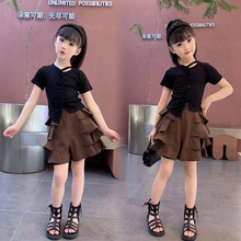 女童夏季新款网红短袖套装韩版时尚洋气花边短裤夏装洋气两件套潮