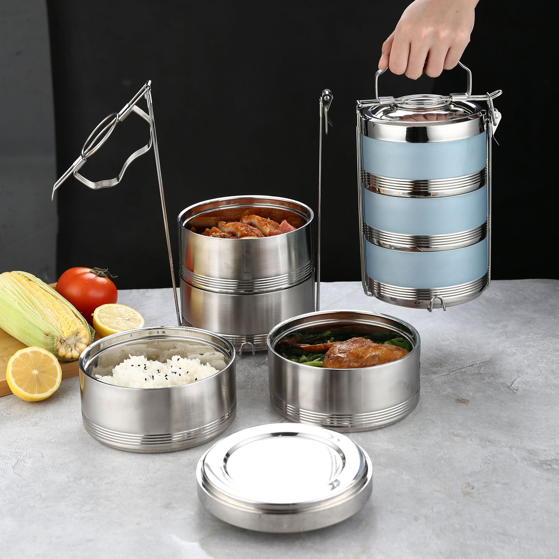 304不锈钢多层密封保温饭盒学生便当盒饭盒大容量双层提锅保温桶
