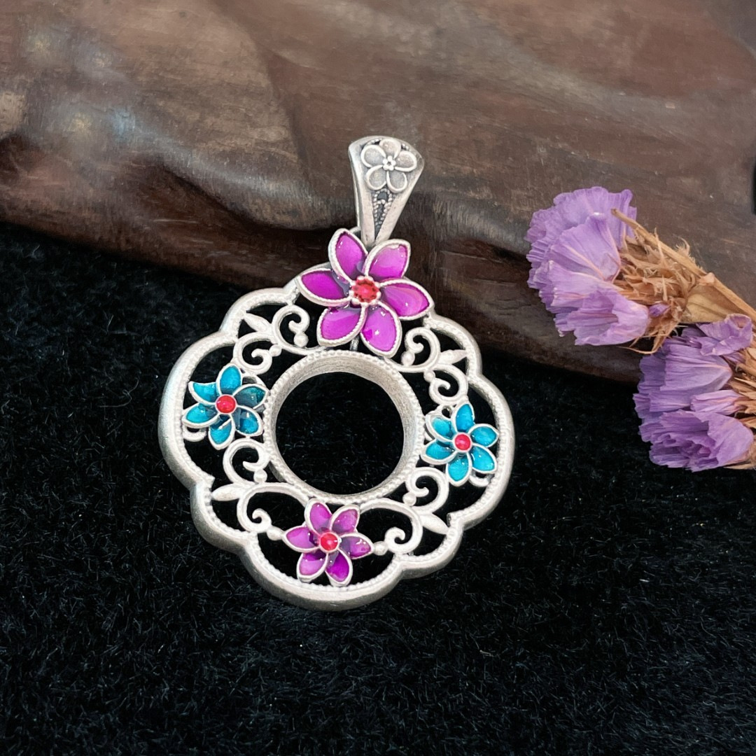 纯银s925国潮复古珐琅彩民族风手工花丝小花吊坠小巧礼物-阿里巴巴