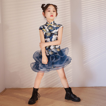 女童旗袍夏季风儿童走秀礼服国潮儿童连衣裙t台霸气走秀演出服装