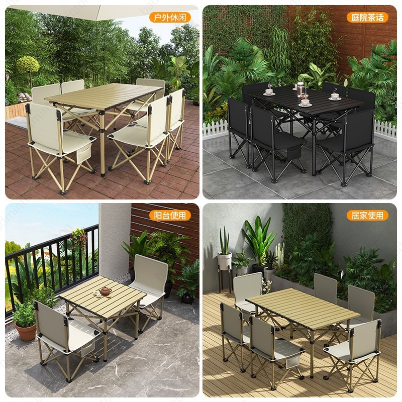 Outdoor Folding Tables and Chairs Egg Roll Table Foldable and Portable Camping Table Chair Set Picnic Barbecue Outdoor Equipment