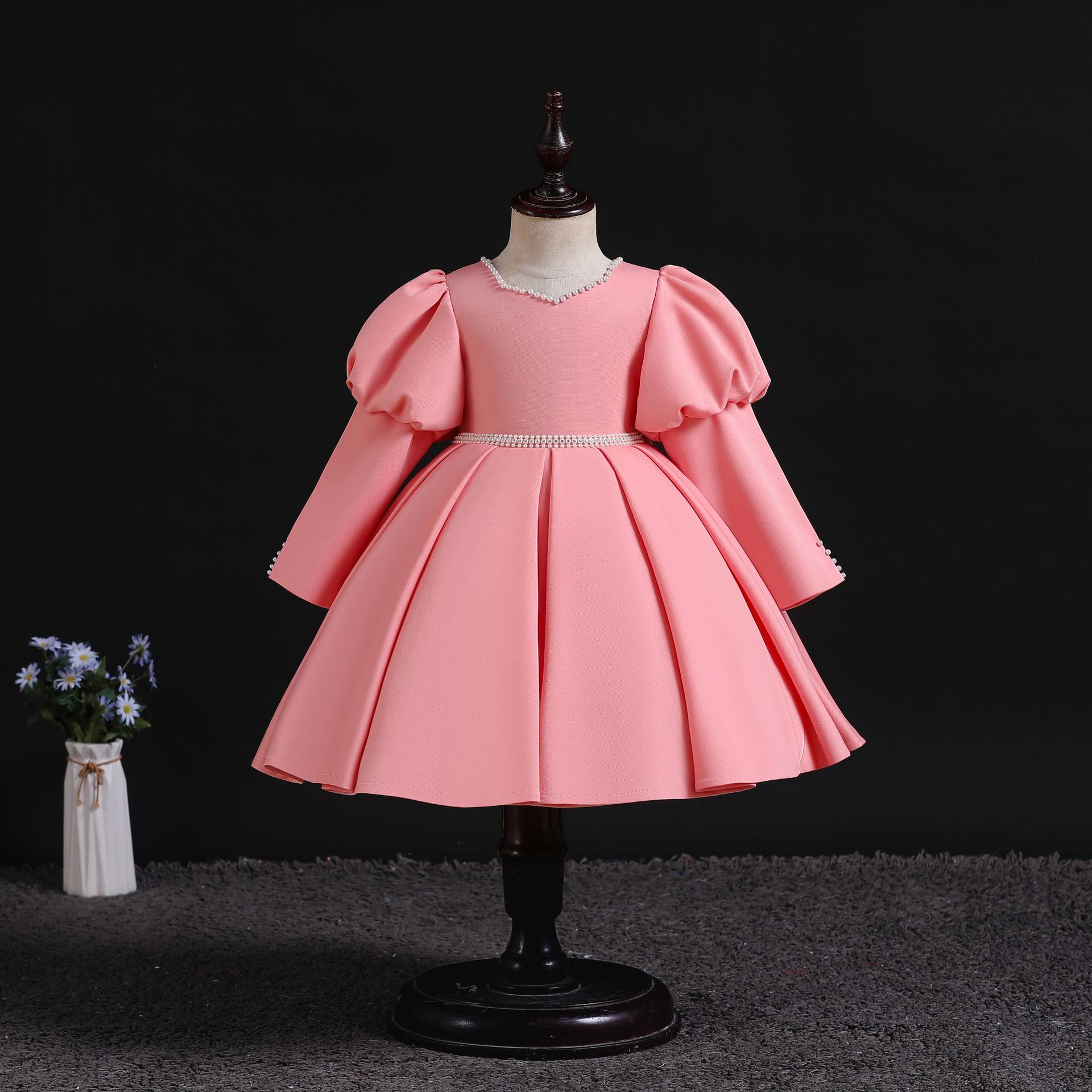 新款跨境女童粉色晚礼服洋气连衣裙儿童生日公主裙女童钢琴演出服