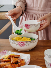 Z54G民生金边陶瓷碗碟餐具套装宫廷玫瑰家用米饭碗面碗微波炉
