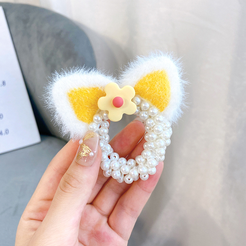 Children's Cat Ears Pearl Hair Band Cute Little Girl Tie up a Bun Hairstyle Girls Hair Rope Headband New Hair Accessories Headdress