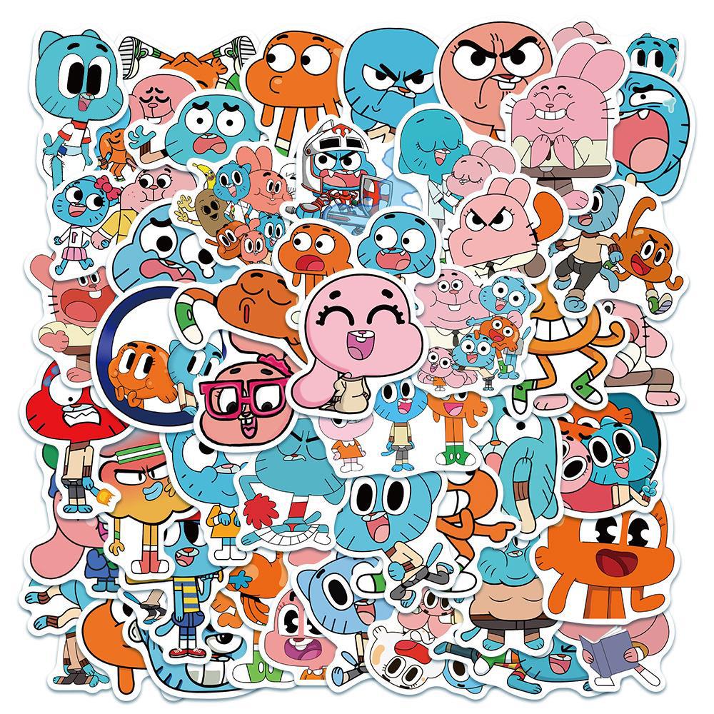 50张动画片阿甘妙世界涂鸦装饰笔记本电脑行李箱跨境可移涂鸦贴纸