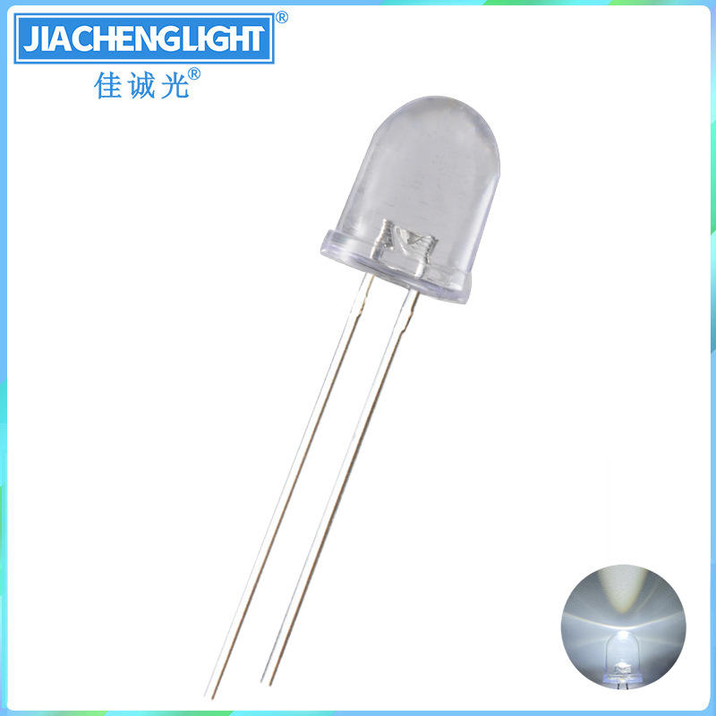 f10mm白光圆头白灯白色高亮透明聚光长脚led直插灯珠二极管白发白