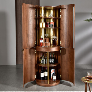 北美黑胡桃实木酒柜圆形双门带储物柜简约家用客厅酒杯茶水置物柜