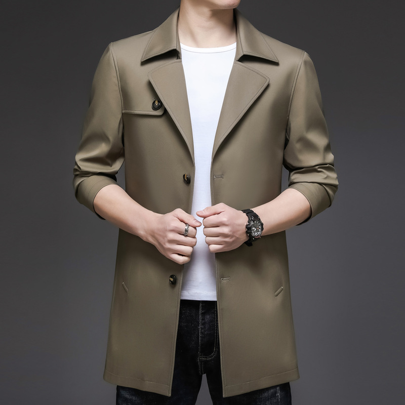 男士风衣帅气中青年风衣中长款夹克西装领风衣男轻便商务外套男