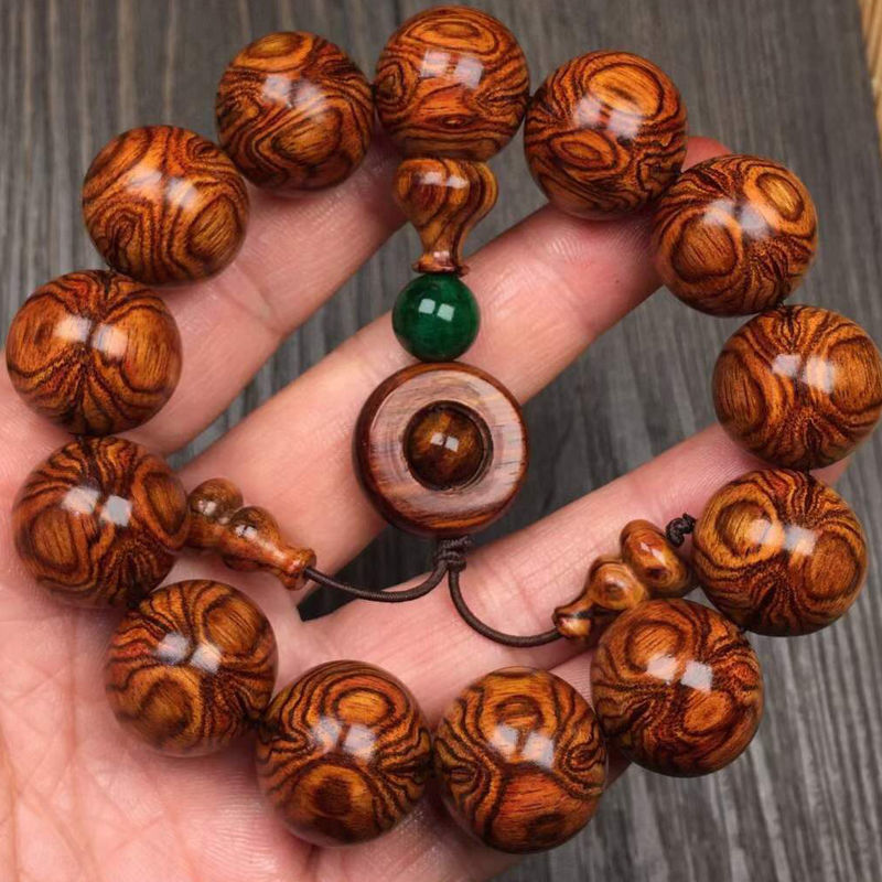 [Rare String] Authentic Hainan Scented Rosewood Bracelet Men's Grimace Eye-to-Eye Sea Yellow Buddha Beads Men Crafts Old Materials