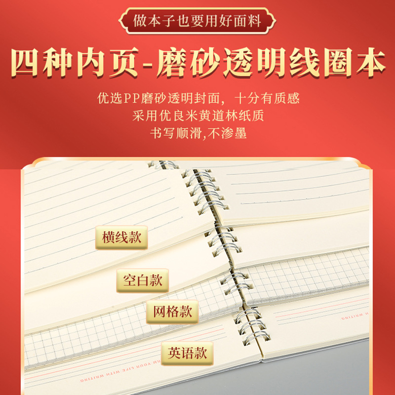 Simple A5/A6/B5 Coil Notebook Notebook Horizontal Line Blank Grid Pp Transparent Frosted Notebook Wholesale