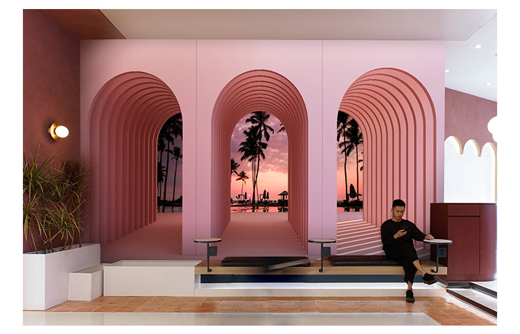 网红打卡墙纸北欧风奶茶店装修自拍馆3d立体视觉延伸莫兰迪壁纸