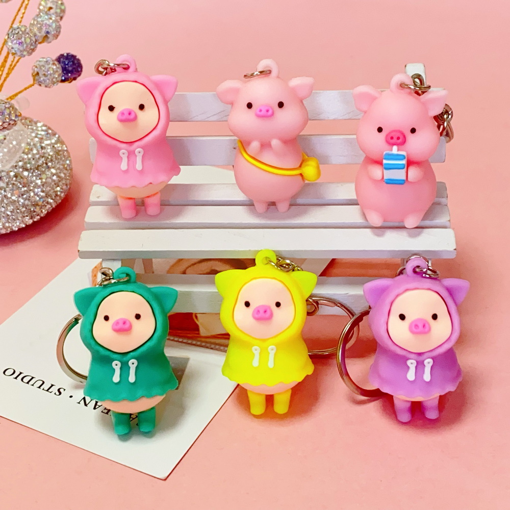 5186# Creative Soft Rubber Raincoat Pig Doll Keychain Trendy Cool Pig Doll Pendant Activity Small Gift Wholesale