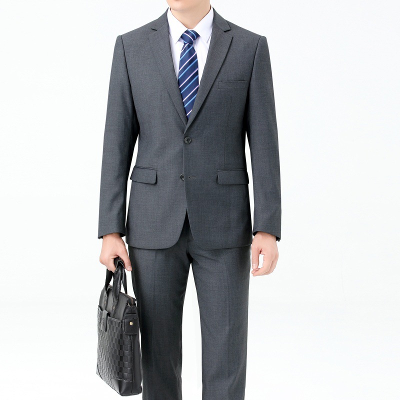 中年休闲羊毛西装套装男两件套春秋新款正装西服结婚礼服男装外套