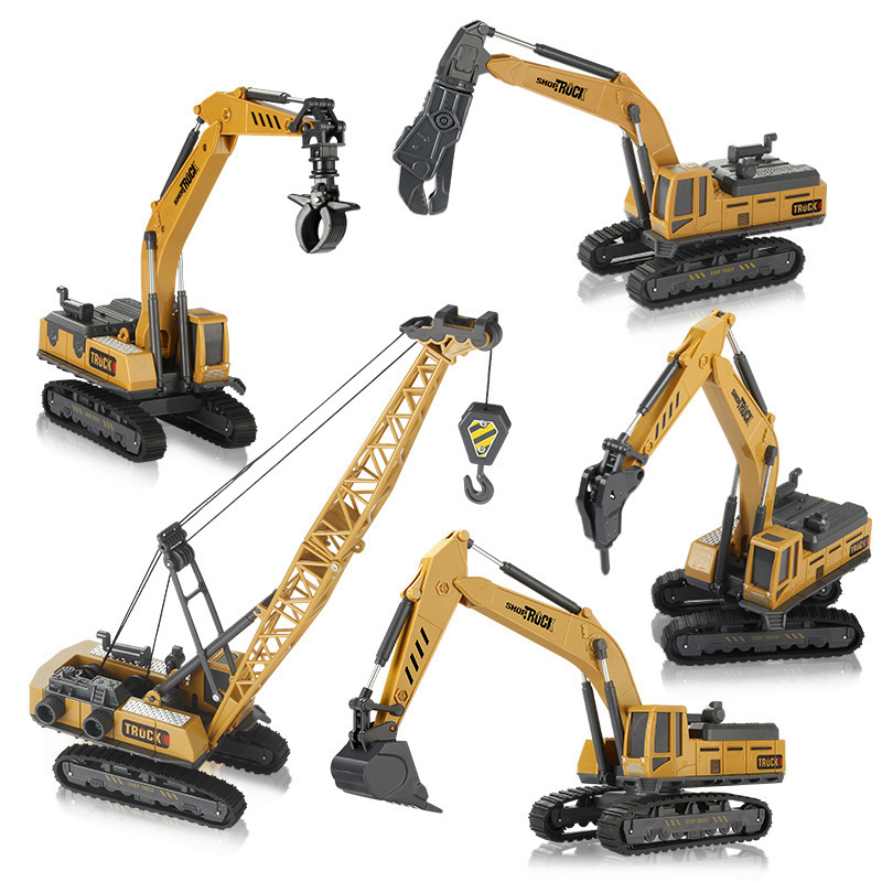 合金工程车儿童挖掘机玩具模型车套装男孩仿真推挖土机搅拌车吊车