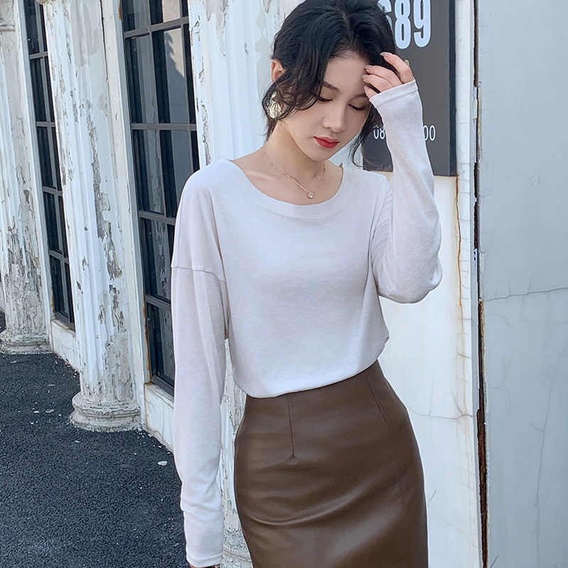 Women's Long-Sleeved T-shirt Spring and Summer New Cool Sun-Proof and Breathable Top Pure Color Slimming Bottoming Shirt Can Be Outer Wear Inner Wear