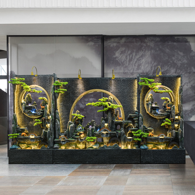 水幕墙流水墙屏风庭院别墅景观酒店客厅背景墙玄关循环水鱼缸摆件