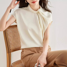 复古珍珠通勤上衣女2024夏季新款韩版立体设计感显瘦时尚漂亮小衫