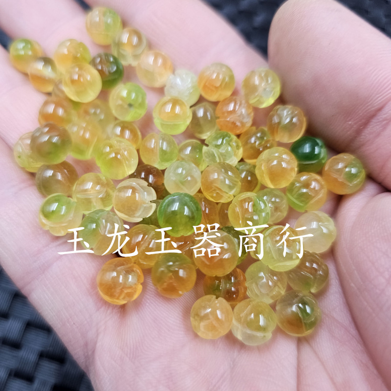 黄斐色莲花珠玉石散珠橄榄绿石英岩玉莲花手链项链饰品配件玉珠子