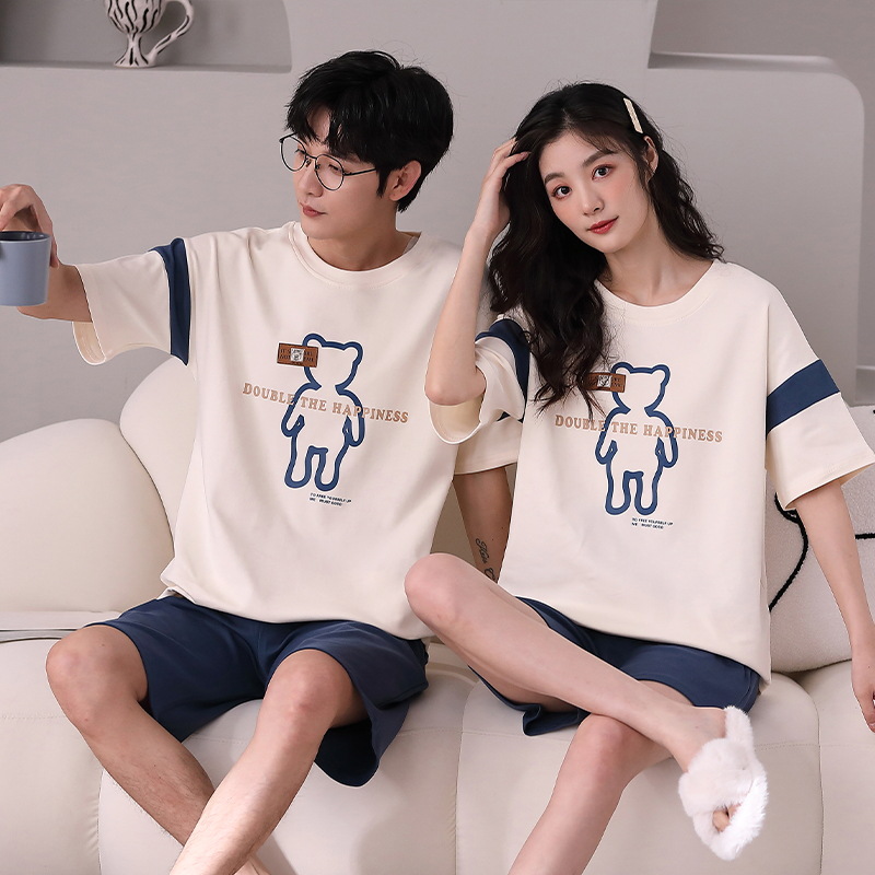 Couple Pajamas Women's Summer Short Sleeve Shorts New Suit Simple Loose Men's Home Wear No Printing Can Be Worn outside