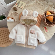 儿童冬季夹克韩版可爱小熊加绒棉衣1-3岁宝宝连帽外套保暖外出服2