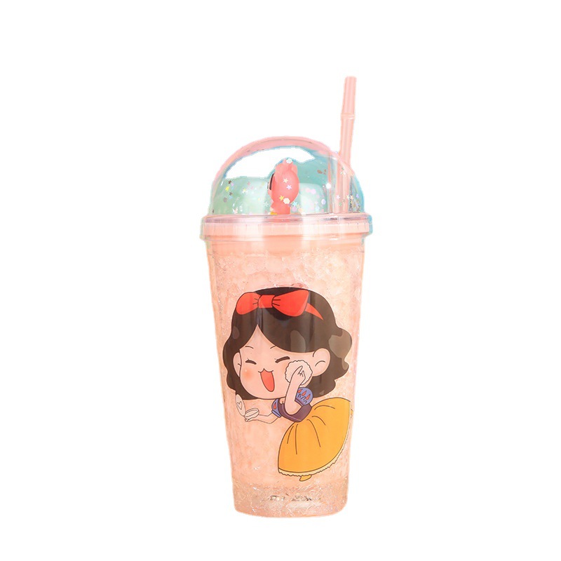 New Creative Little Girl Double Plastic Straw Cup Good-looking Internet Celebrity Summer Ice Cup Children Cartoon Gift Cup