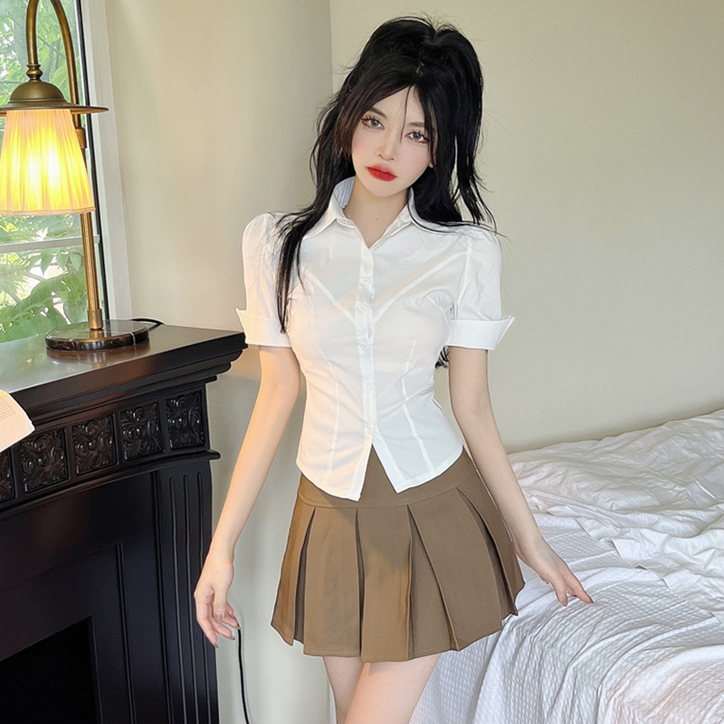 足疗女技师衣服套装夏衬衫百褶裙两件套性感修身夜场服务员工作服