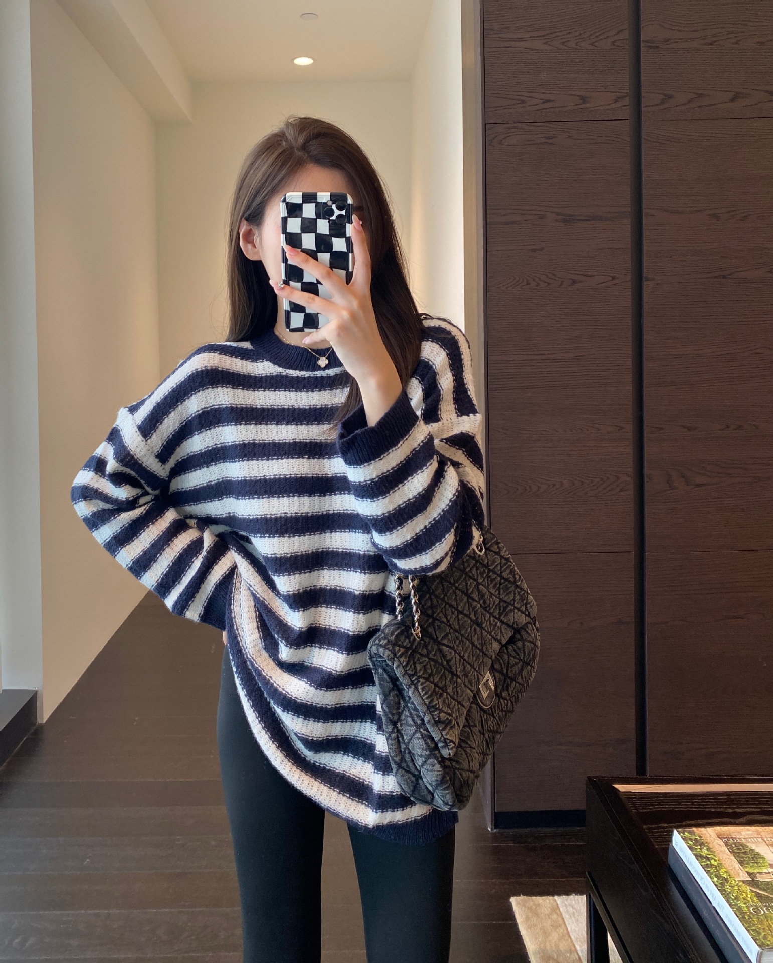 tx10252~显瘦不挑人 宽松落肩袖显瘦蓝白条纹针织衫女毛衣秋冬新