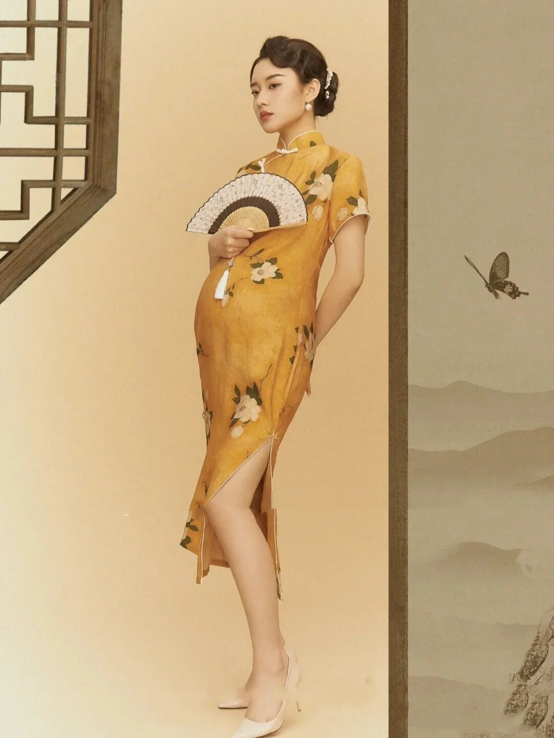 影楼孕妇拍照服装写真主题新款中式复古风修身旗袍大肚写真艺术照