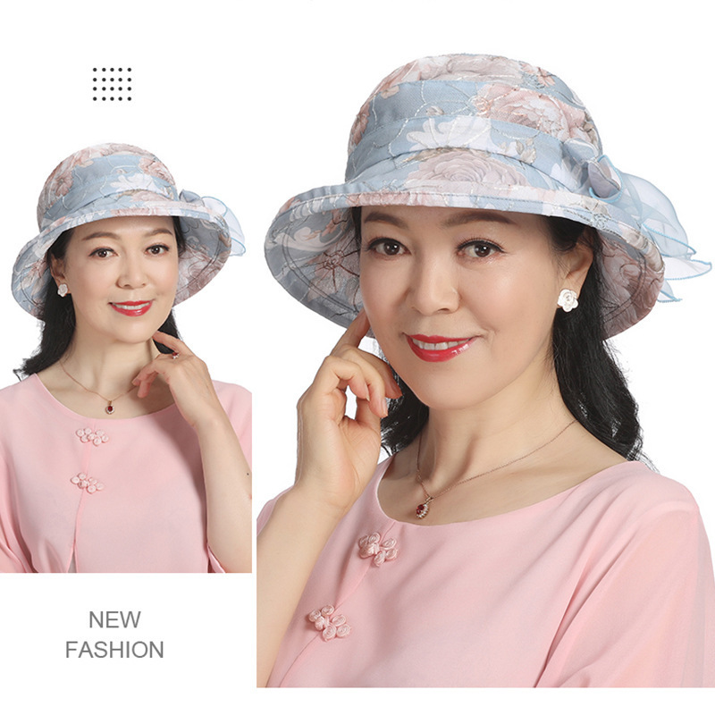 中老年帽子女夏天透气遮阳帽老人防晒太阳帽中年妈妈洋气渔夫帽薄