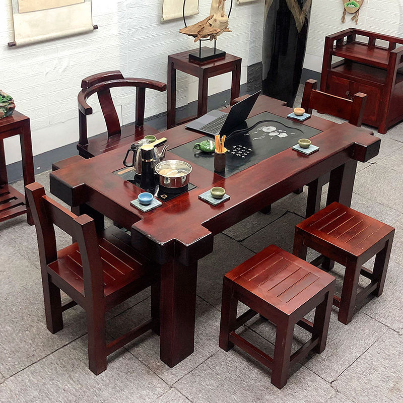 船木茶桌老船木椅组合办公室茶台实木茶几家用阳台小型喝茶桌套装