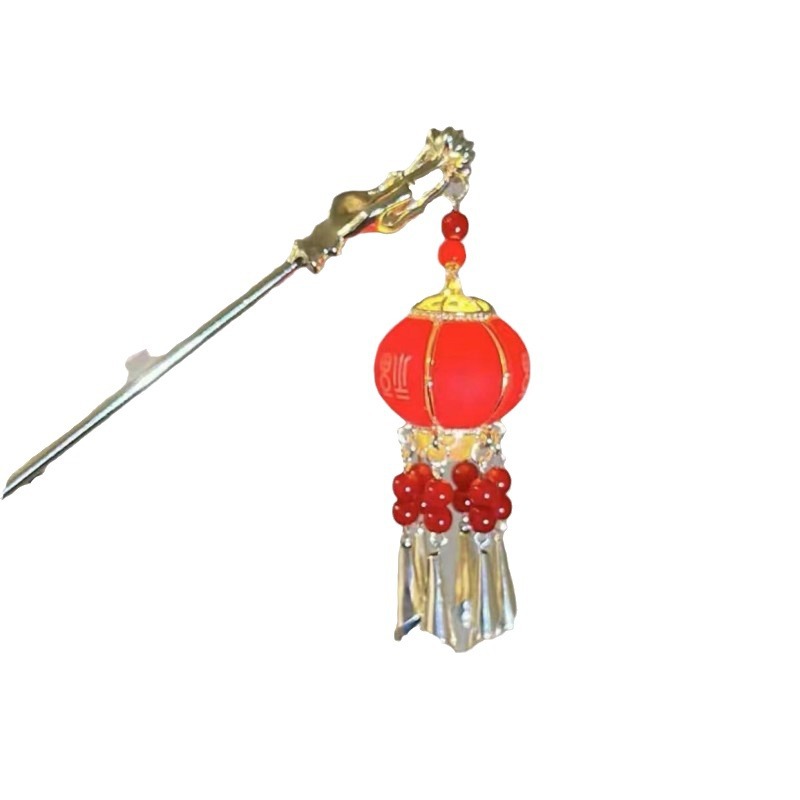 Han Chinese Clothing Hair Accessories Lantern Tassel Hairpin Holding Flowers Light-Emitting Alloy Hairpin Updo Cheongsam Accessories Female Ancient Style