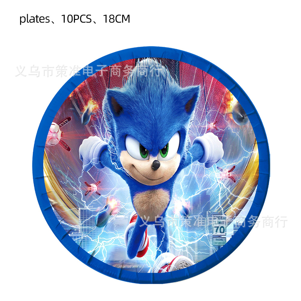 New Sonic Sonic 2 Sonic The Hedgehog Birthday Party Tableware Paper Pallet Tissue Balloon Decoration Supplies Set