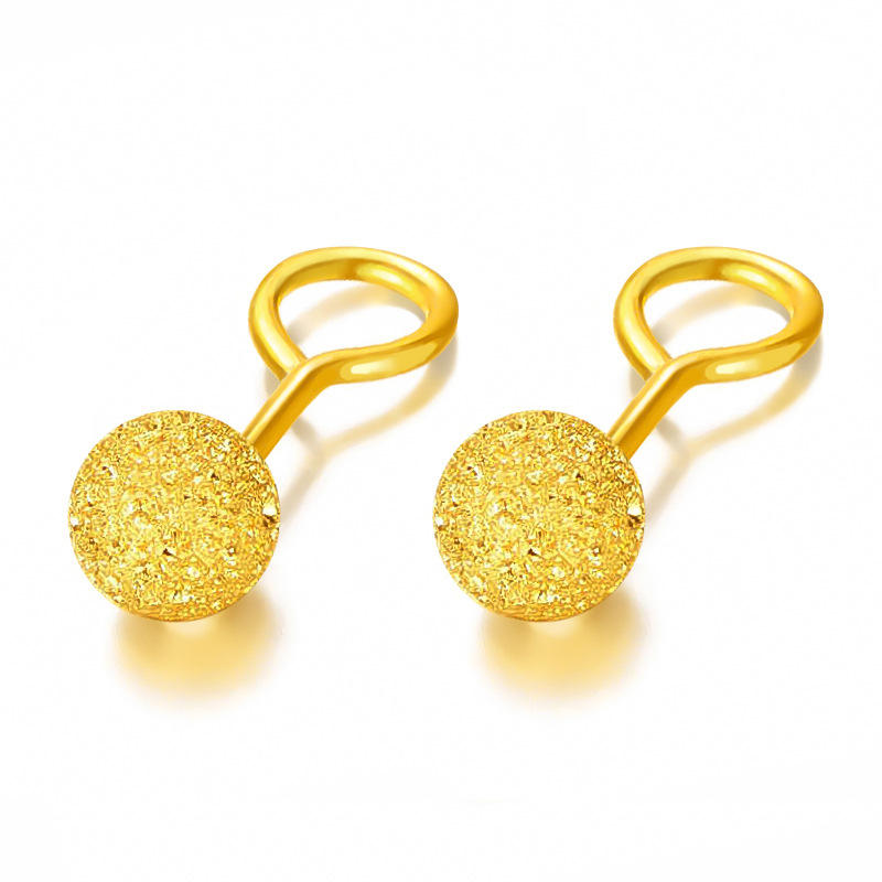999黄金耳钉女纯金小耳钉足金耳环弯钩款磨砂圆珠迷你豆豆金耳饰