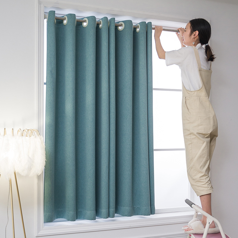 阳台半截窗帘遮光绿飘窗简易出租房免安装简约主卧室不打孔短帘