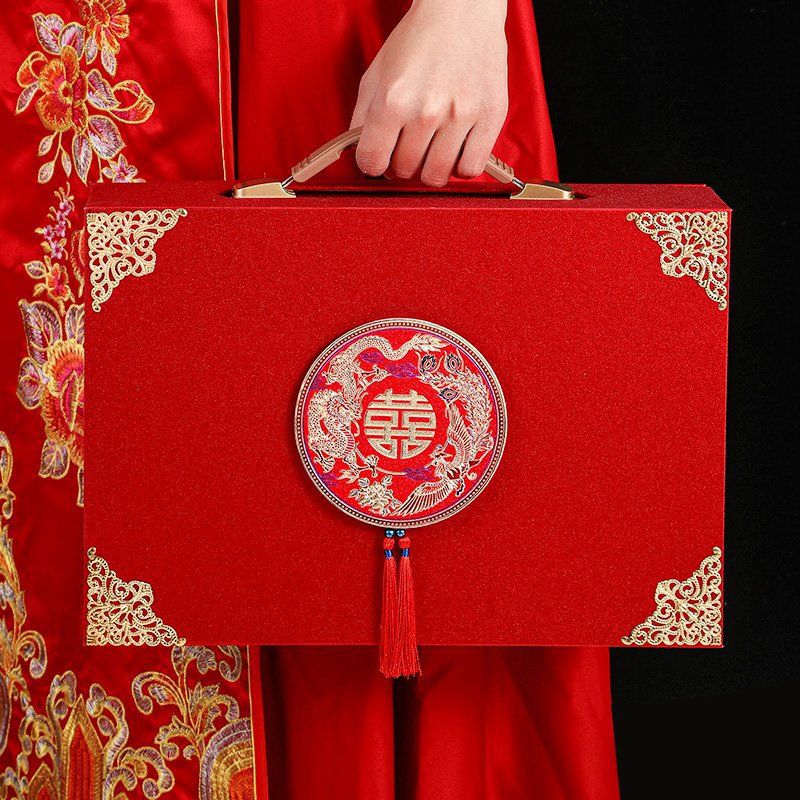 彩礼箱结婚钱盒提亲订婚下聘礼金箱子婚礼聘金万女方备婚陪嫁用品