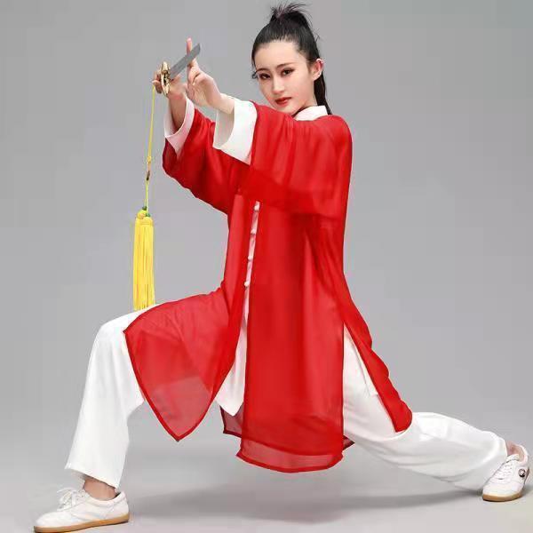 网红款太极服女披纱观赏太极表演比赛服中国风男单件披风披肩纱衣