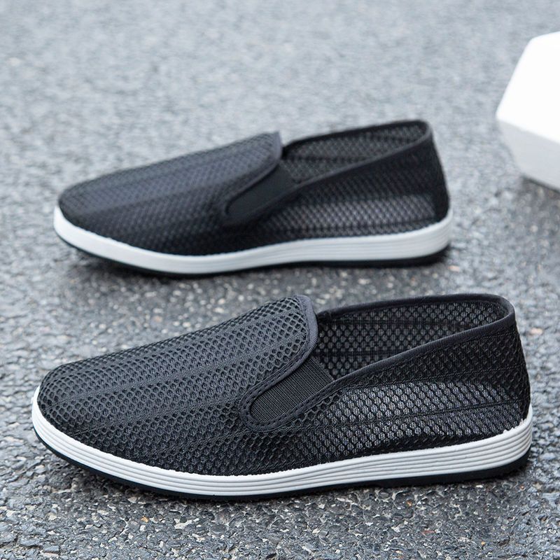 Old Beijing Cloth Shoes Summer Mesh Breathable Black Cloth Shoes Retro Middle-Aged and Elderly Lightweight Breathable Casual Soft Bottom Daddy's Shoes