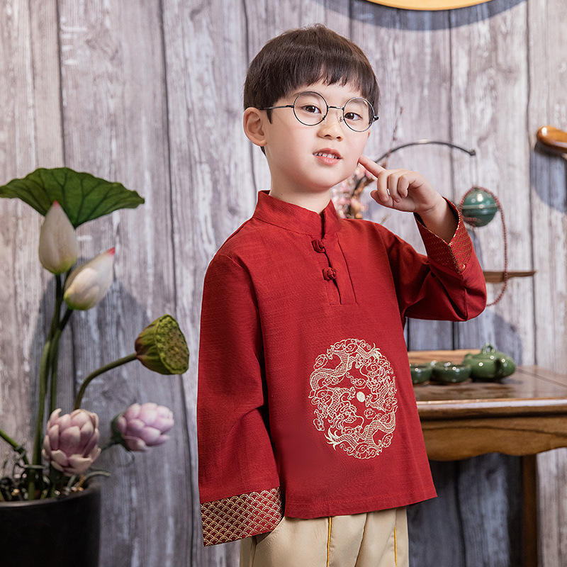 儿童古装男童汉服中国风国潮唐装国学表演服宝宝古风童装套装春款